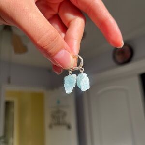 Raw Blue Calcite Crystal Earrings